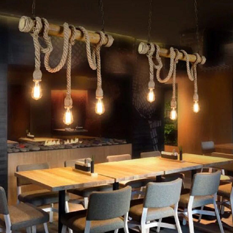 Exposed Bulb Island Chandelier Lights Retro Industrial Style Rope Chandelier Lighting Fixtures for Dining Table