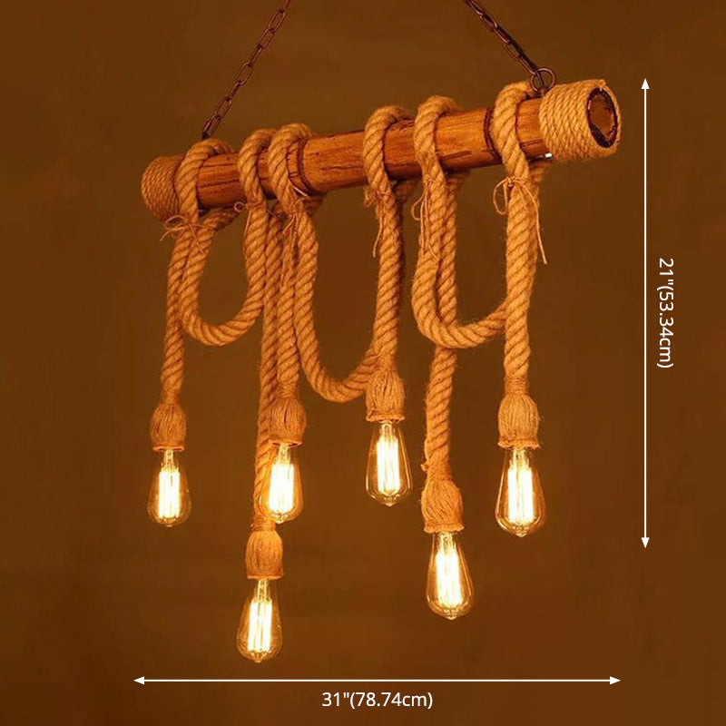 Exposed Bulb Island Chandelier Lights Retro Industrial Style Rope Chandelier Lighting Fixtures for Dining Table