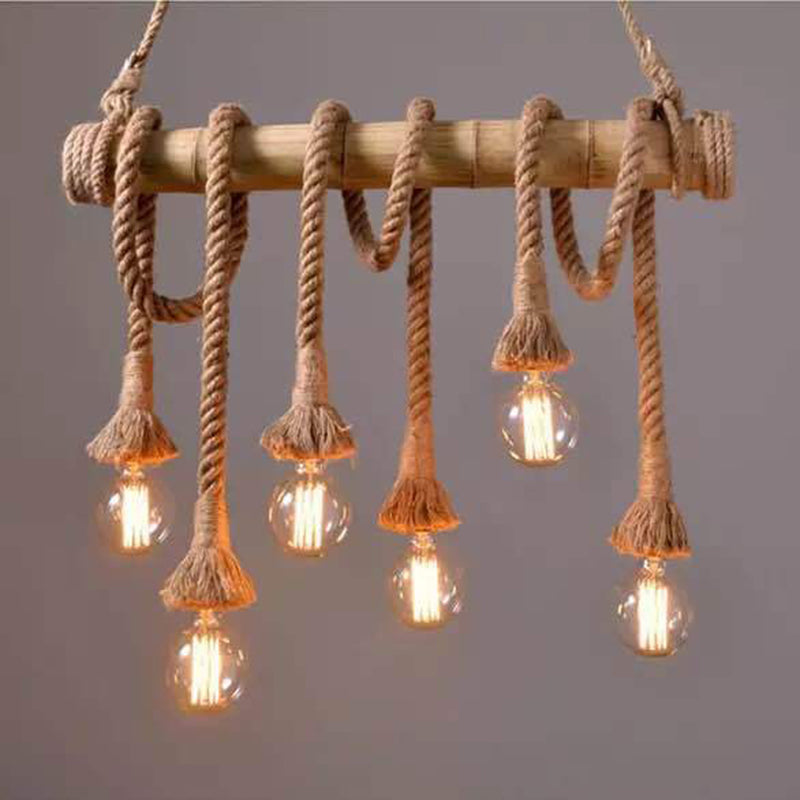 Exposed Bulb Island Chandelier Lights Retro Industrial Style Rope Chandelier Lighting Fixtures for Dining Table