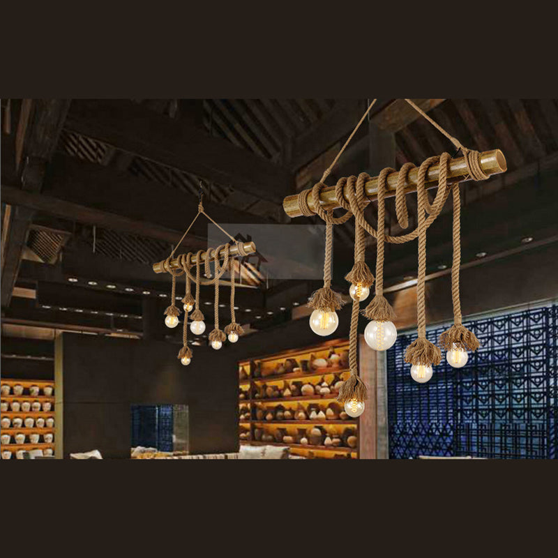 Exposed Bulb Island Chandelier Lights Retro Industrial Style Rope Chandelier Lighting Fixtures for Dining Table