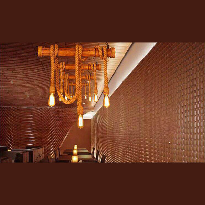 Exposed Bulb Island Chandelier Lights Retro Industrial Style Rope Chandelier Lighting Fixtures for Dining Table