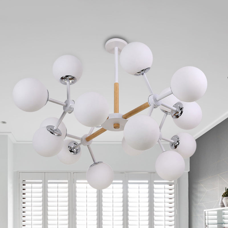 Modern Globe Chandelier Light Fixture White Glass 9/12/16 Heads Dining Room Hanging Light Kit