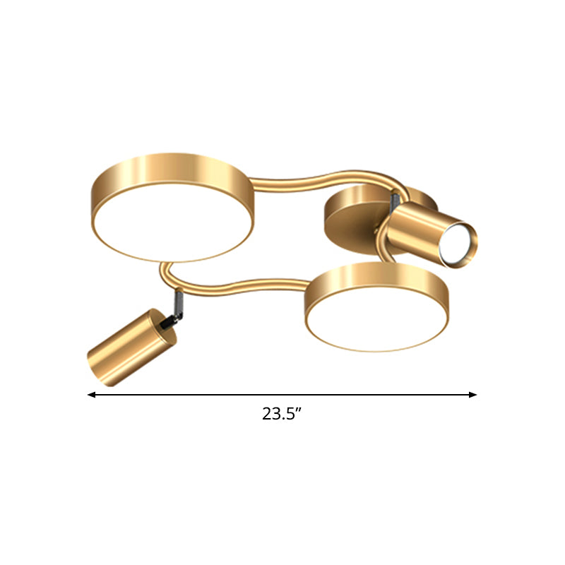 Metal Circular Semi Flush Mount Modern 4 Bulbs Gold Close to Ceiling Lighting for Bedroom