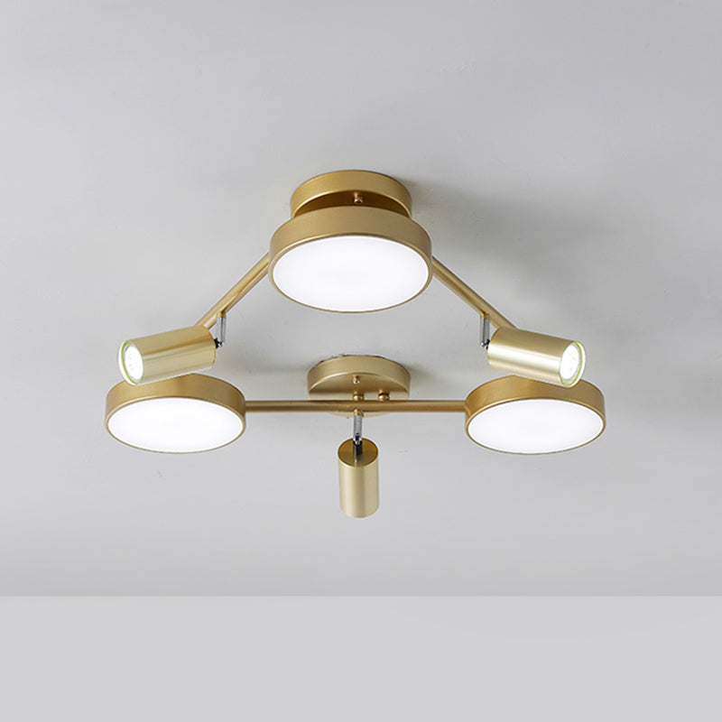 Contemporáneo Round Semi-Flush Monte Metal 6 cabezas Luz de techo de lámpara en oro para dormitorio
