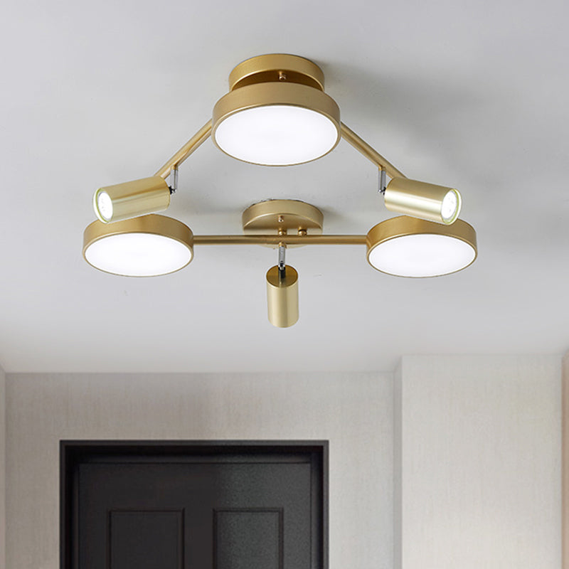 Contemporáneo Round Semi-Flush Monte Metal 6 cabezas Luz de techo de lámpara en oro para dormitorio