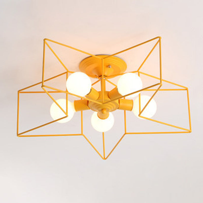 Star Metal Semi Flush Mount Plafond Light Industrial 5 Lights Living Room Semi Flush Plafond Light