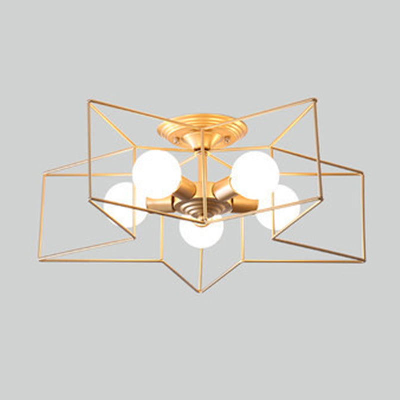 Star Metal Semi Flush Mount Plafond Light Industrial 5 Lights Living Room Semi Flush Plafond Light