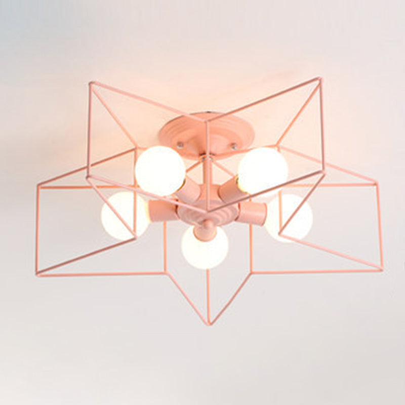 Star Metal Semi Flush Mount Plafond Light Industrial 5 Lights Living Room Semi Flush Plafond Light