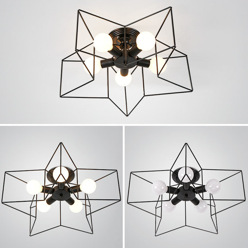 Star Metal Semi Flush Mount Plafond Light Industrial 5 Lights Living Room Semi Flush Plafond Light
