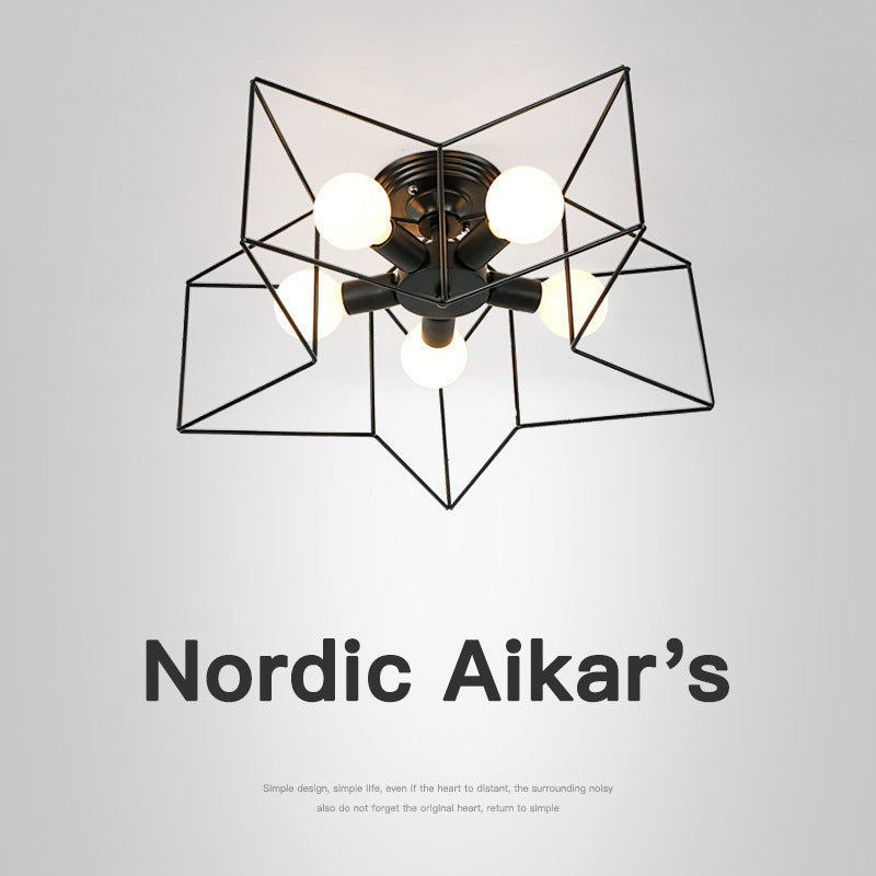 Star Metal Semi Flush Mount Plafond Light Industrial 5 Lights Living Room Semi Flush Plafond Light