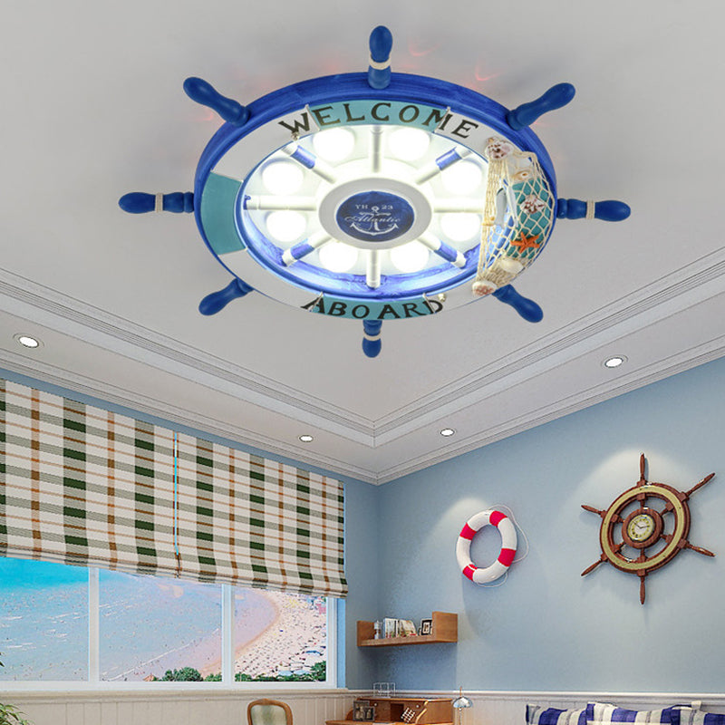 Salle des enfants Plafond Fixation de la lumière Creative Boy Bedroom Study Cartoon Pirate Ship Rudder Mediterranean Style LED LED