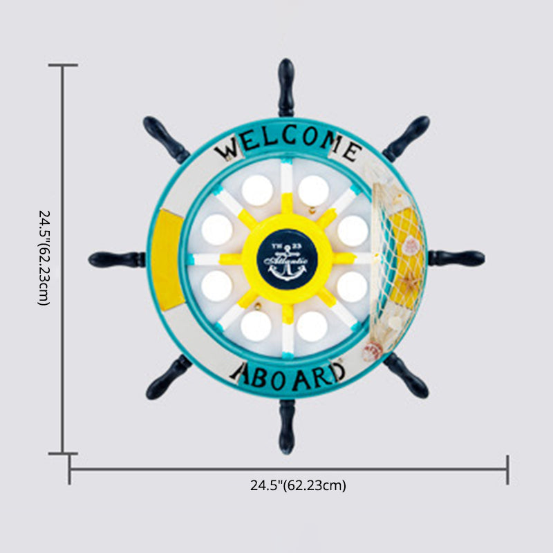 Salle des enfants Plafond Fixation de la lumière Creative Boy Bedroom Study Cartoon Pirate Ship Rudder Mediterranean Style LED LED