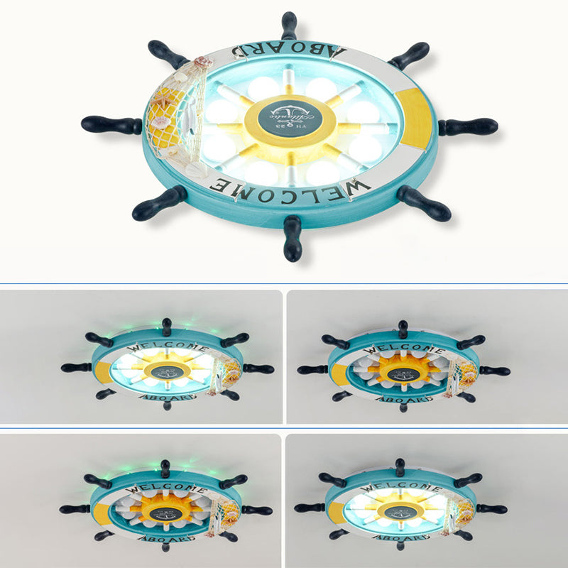 Salle des enfants Plafond Fixation de la lumière Creative Boy Bedroom Study Cartoon Pirate Ship Rudder Mediterranean Style LED LED