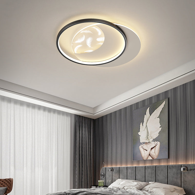 Plafonnier semi-affleurant à LED circulaire pour chambre à coucher dans un luminaire de plafond en acrylique en plumes de style de luxe moderne