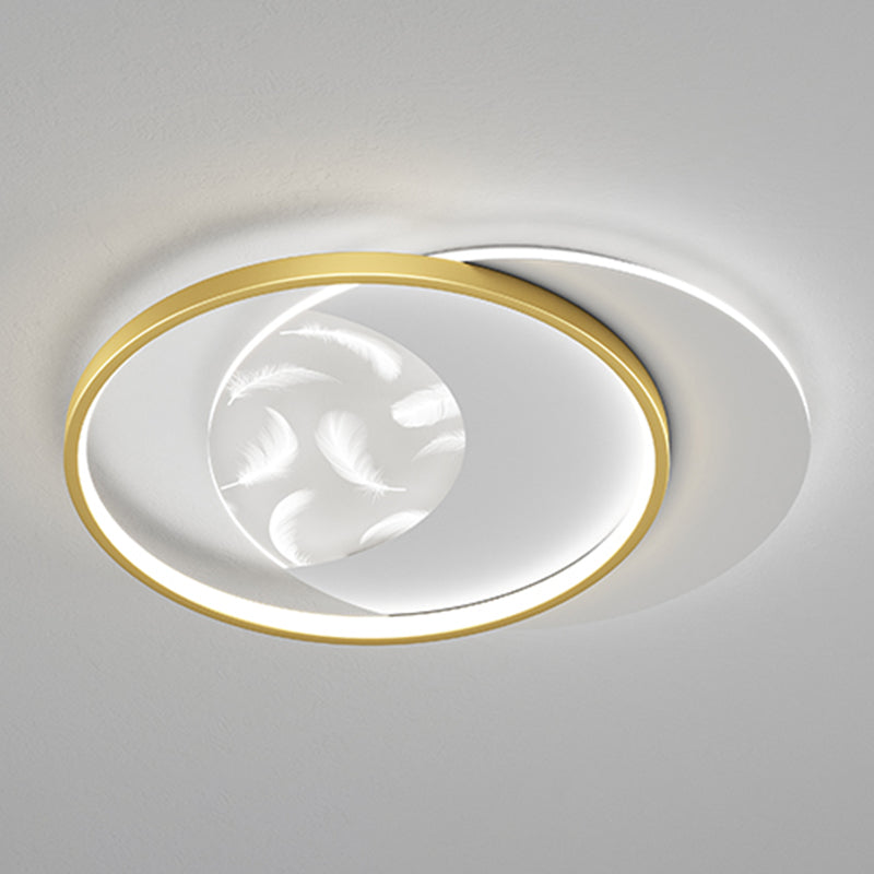 Plafonnier semi-affleurant à LED circulaire pour chambre à coucher dans un luminaire de plafond en acrylique en plumes de style de luxe moderne