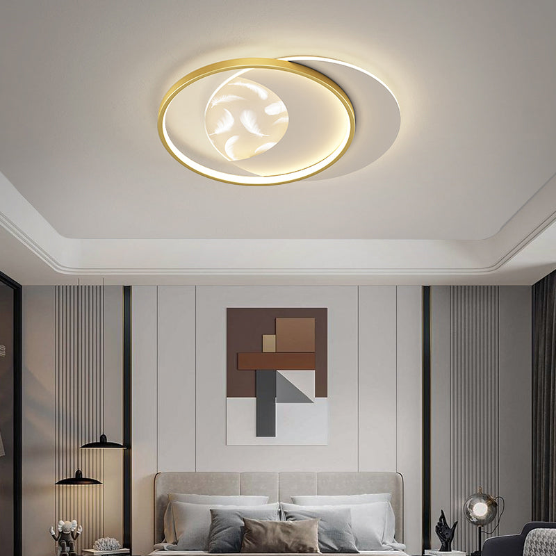 Plafonnier semi-affleurant à LED circulaire pour chambre à coucher dans un luminaire de plafond en acrylique en plumes de style de luxe moderne