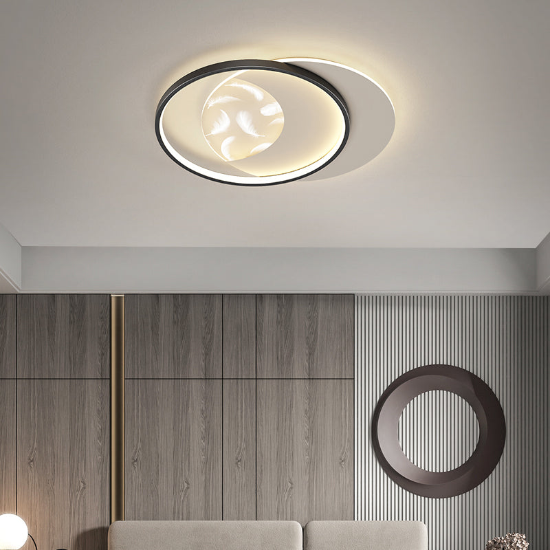 Plafonnier semi-affleurant à LED circulaire pour chambre à coucher dans un luminaire de plafond en acrylique en plumes de style de luxe moderne