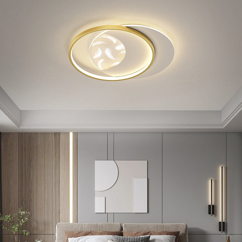 Plafonnier semi-affleurant à LED circulaire pour chambre à coucher dans un luminaire de plafond en acrylique en plumes de style de luxe moderne