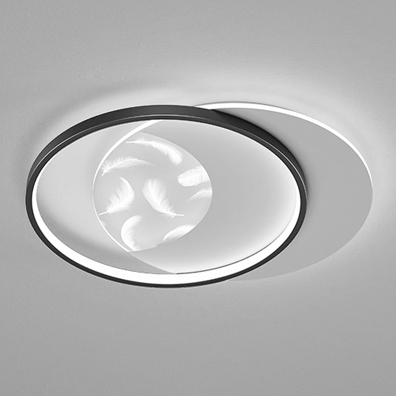 Plafonnier semi-affleurant à LED circulaire pour chambre à coucher dans un luminaire de plafond en acrylique en plumes de style de luxe moderne