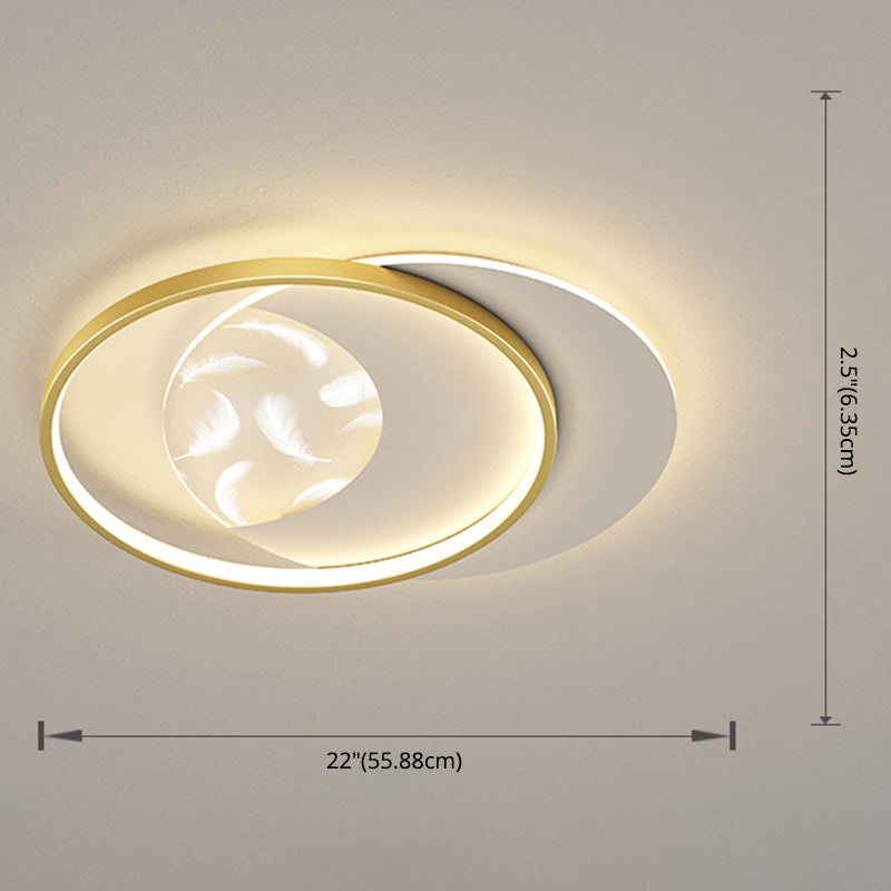 Plafonnier semi-affleurant à LED circulaire pour chambre à coucher dans un luminaire de plafond en acrylique en plumes de style de luxe moderne