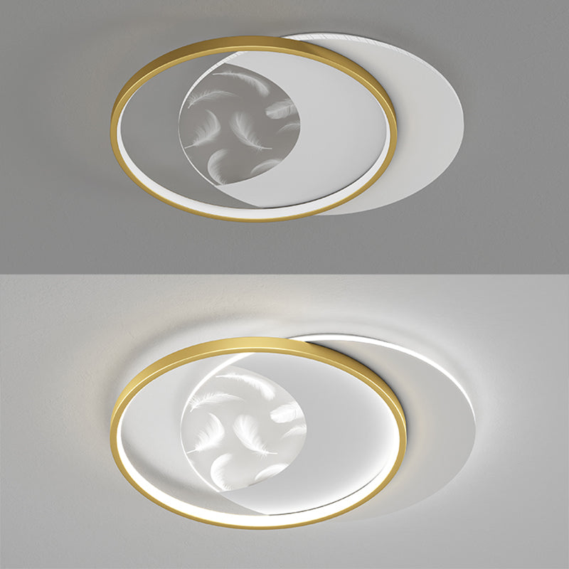 Plafonnier semi-affleurant à LED circulaire pour chambre à coucher dans un luminaire de plafond en acrylique en plumes de style de luxe moderne