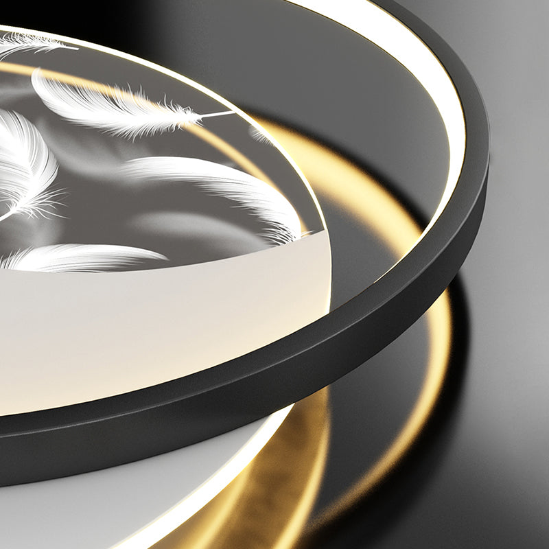 Plafonnier semi-affleurant à LED circulaire pour chambre à coucher dans un luminaire de plafond en acrylique en plumes de style de luxe moderne