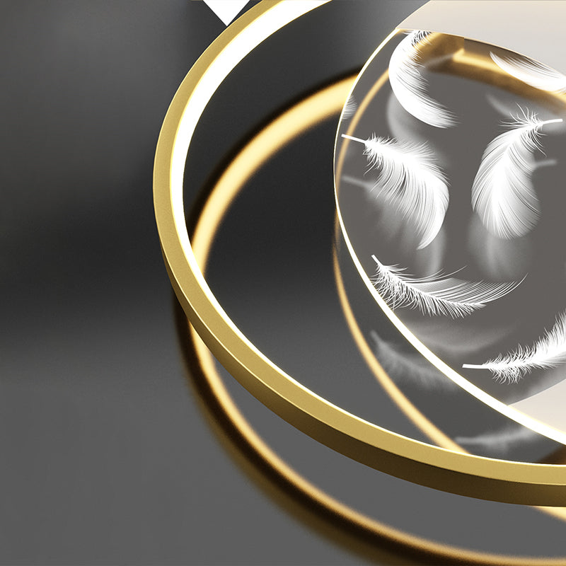 Plafonnier semi-affleurant à LED circulaire pour chambre à coucher dans un luminaire de plafond en acrylique en plumes de style de luxe moderne