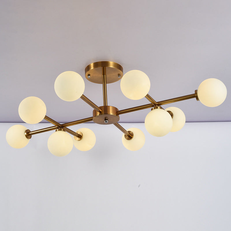 Living Room Semi Flush Light Fixture Minimalist Gold Semi Mount Lighting with Round Glass Shade