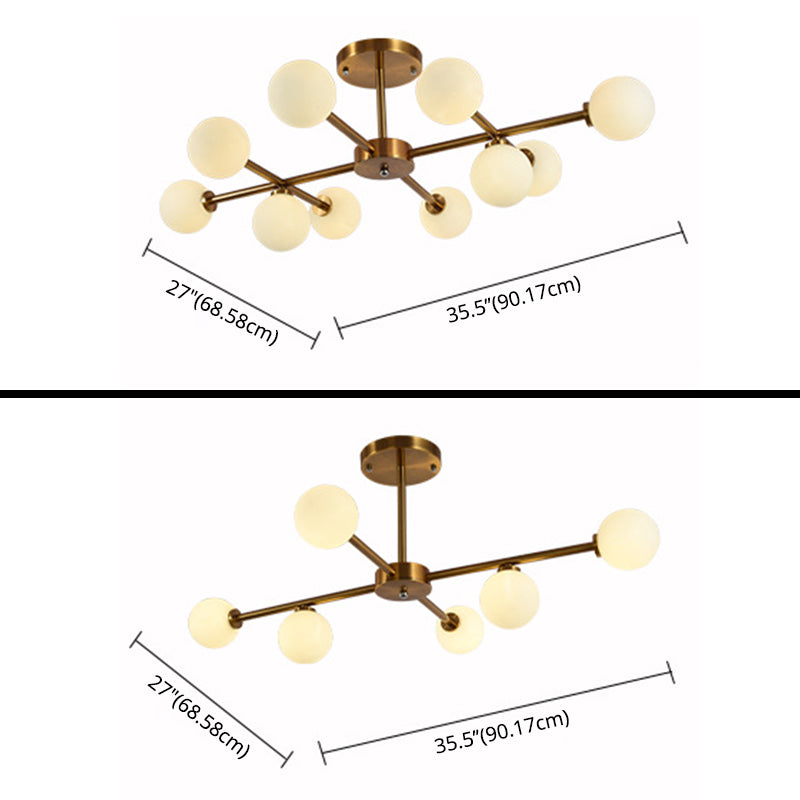 Living Room Semi Flush Light Fixture Minimalist Gold Semi Mount Lighting with Round Glass Shade