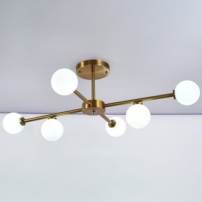 Living Room Semi Flush Light Fixture Minimalist Gold Semi Mount Lighting with Round Glass Shade
