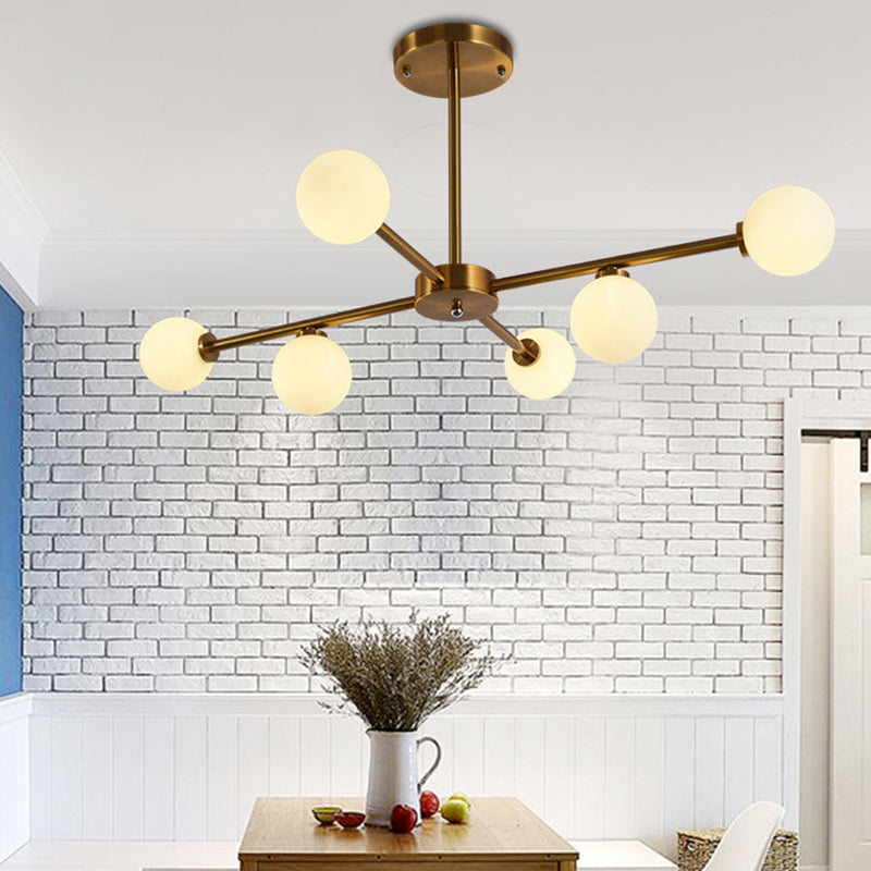 Living Room Semi Flush Light Fixture Minimalist Gold Semi Mount Lighting with Round Glass Shade