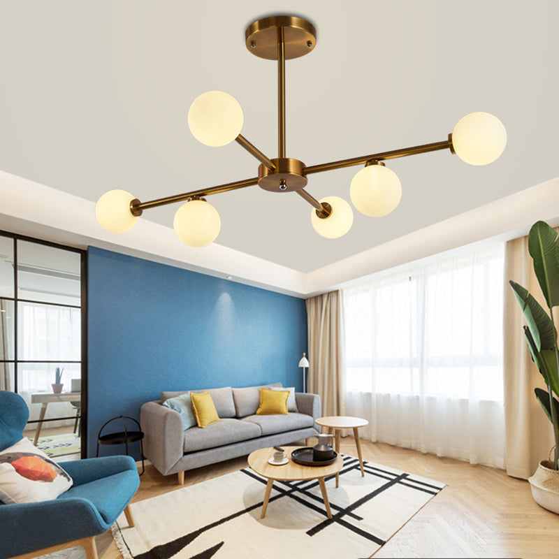 Living Room Semi Flush Light Fixture Minimalist Gold Semi Mount Lighting with Round Glass Shade