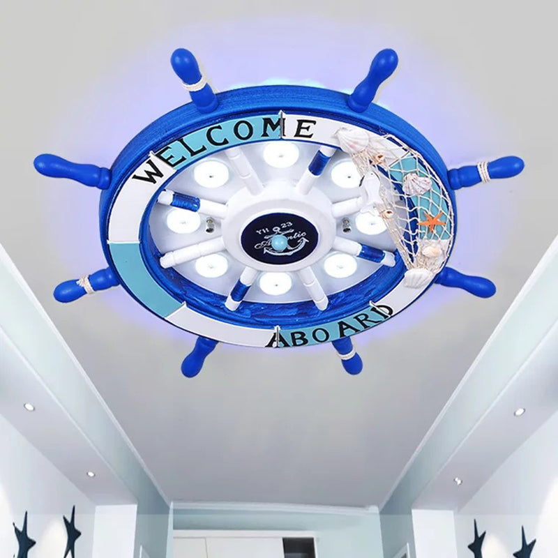 Children's Room Ceiling Light Fixture Mediterranean Style Bedroom Study Home Kindergarten Cute Cartoon Ship Rudder Resin Lamp