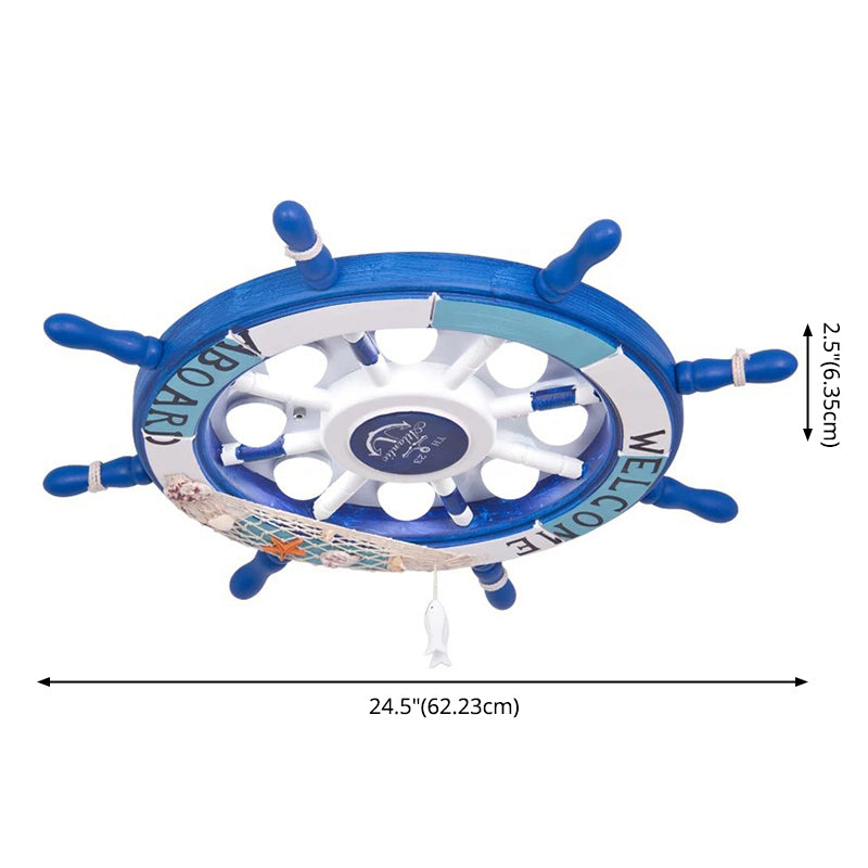 Children's Room Ceiling Light Fixture Mediterranean Style Bedroom Study Home Kindergarten Cute Cartoon Ship Rudder Resin Lamp