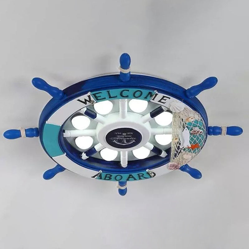Children's Room Ceiling Light Fixture Mediterranean Style Bedroom Study Home Kindergarten Cute Cartoon Ship Rudder Resin Lamp