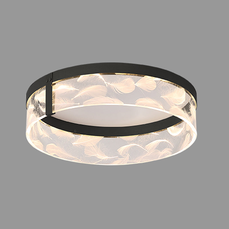 Modern Creative Feather LED Semi Flush Ceiling Light Circular Wrought Iron Flush Mount for Living Room