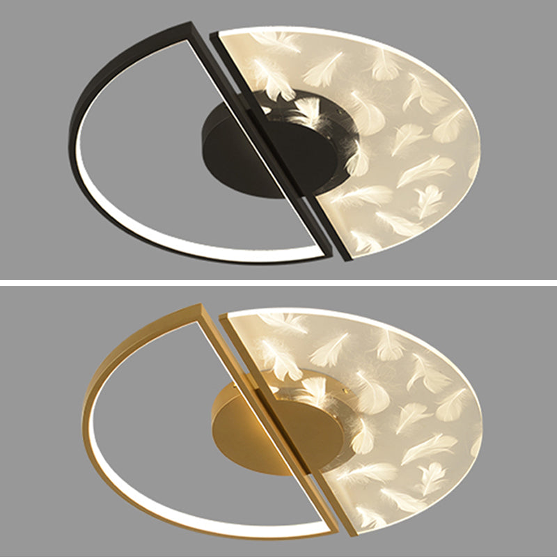 Modern Creative Feather LED Semi Flush Ceiling Light Circular Wrought Iron Flush Mount for Living Room