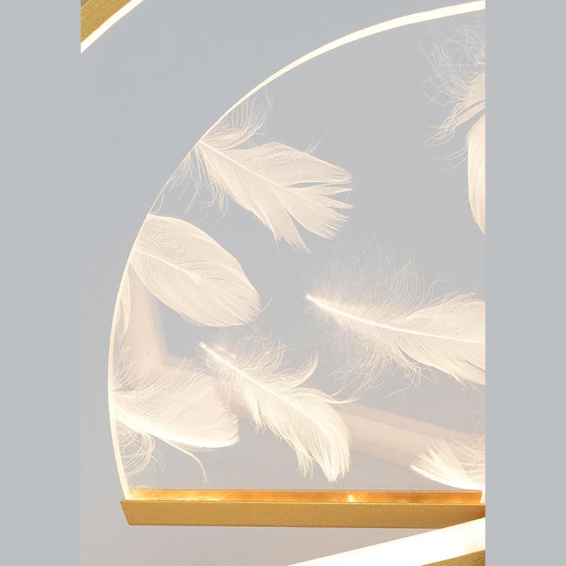 Modern Creative Feather LED Semi Flush Ceiling Light Circular Wrought Iron Flush Mount for Living Room