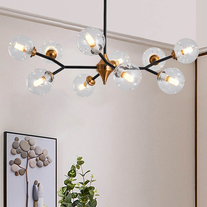 Nordic Bubble Hanging Lamp Kit Clear/Amber/Smoke Gray Dimpled Glass 6/10 Heads Chandelier Lamp for Dining Room
