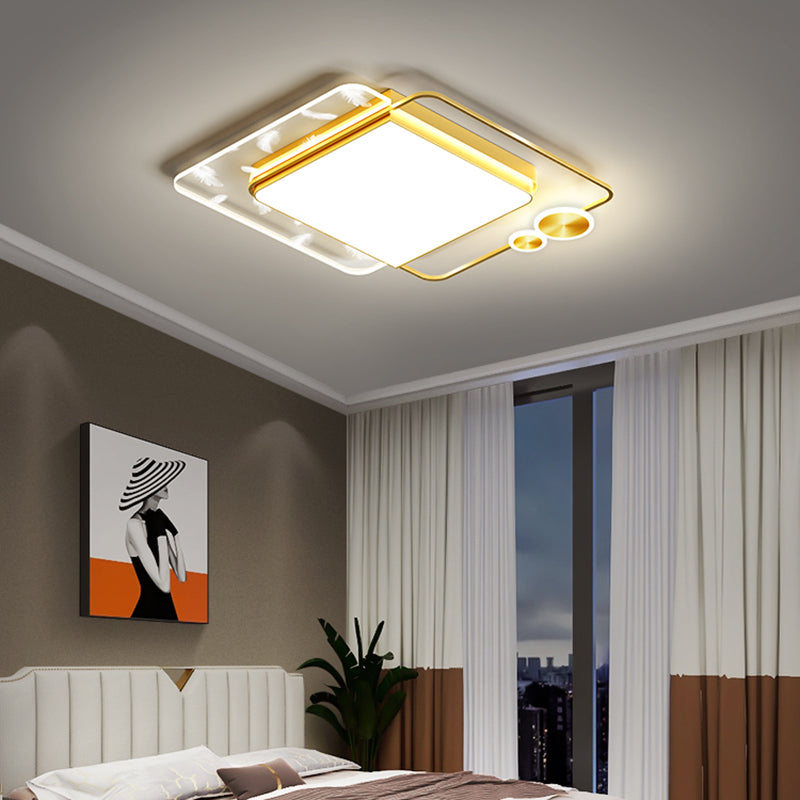 Geometric Feather LED Ceiling Light in Modern Simplicity Wrought Iron Ceiling Fixture for Living Room