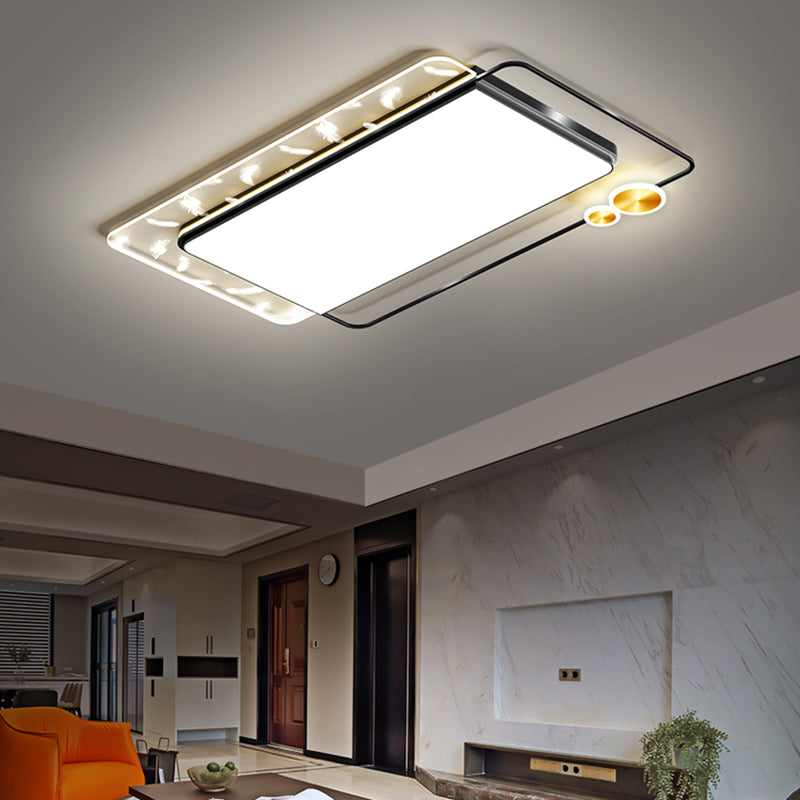 Geometric Feather LED Ceiling Light in Modern Simplicity Wrought Iron Ceiling Fixture for Living Room