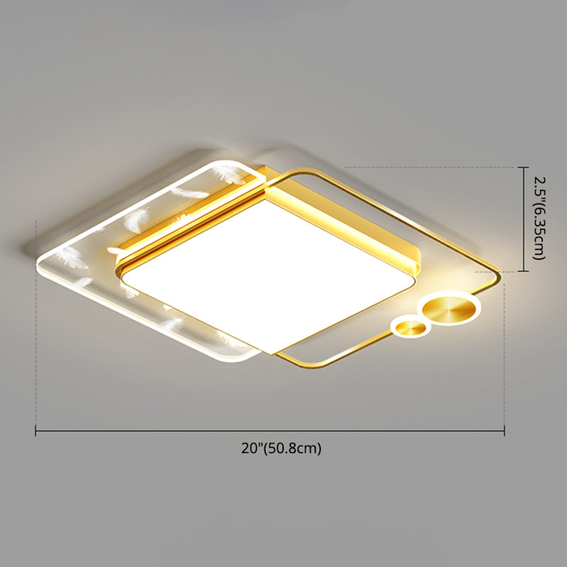 Geometric Feather LED Ceiling Light in Modern Simplicity Wrought Iron Ceiling Fixture for Living Room