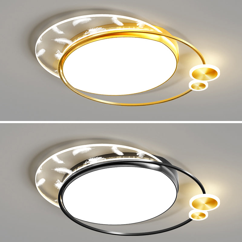 Geometric Feather LED Ceiling Light in Modern Simplicity Wrought Iron Ceiling Fixture for Living Room