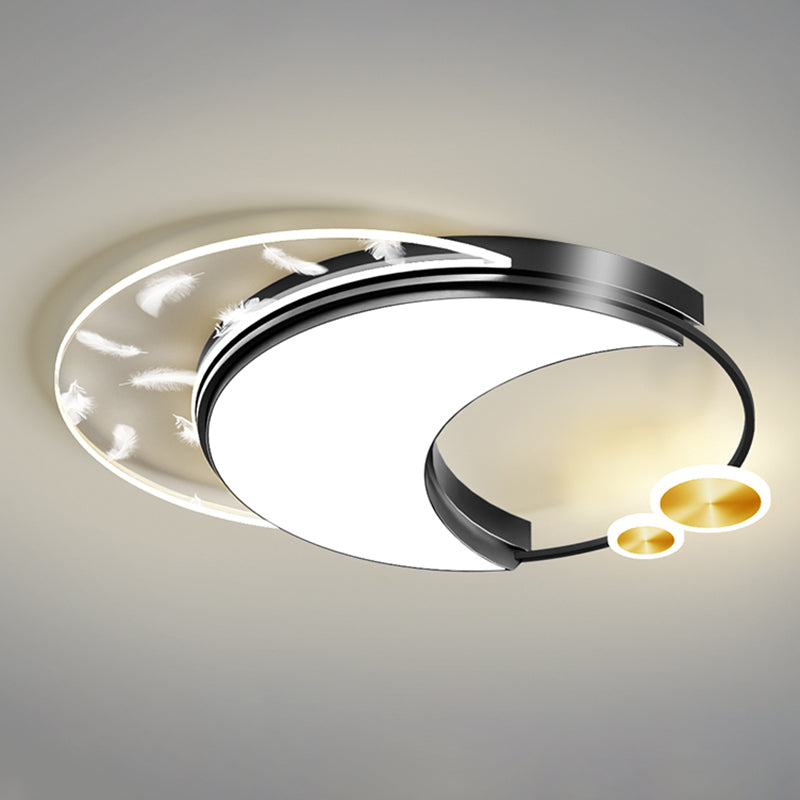 Modern Creative Feather LED Semi Flush Mount Circular Wrought Iron Ceiling Light with Acrylic Shade