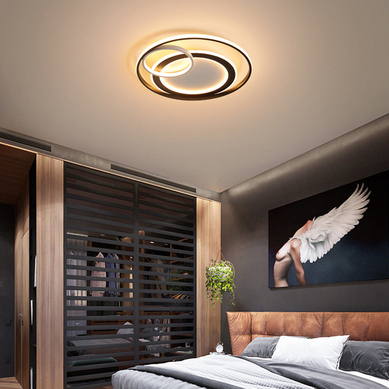 18"/21.5" Wide Ring Ceiling Light Fixture Contemporary Acrylic Black/Gold LED Flush Mount Lamp in Warm/White Light/Remote Control Stepless Dimming