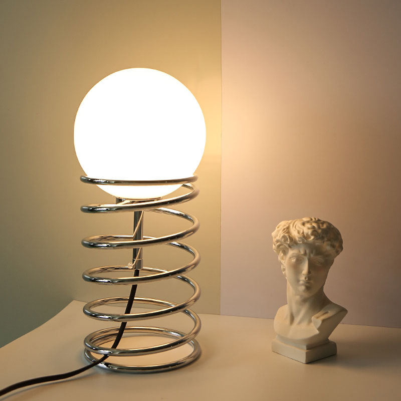Lampada da tavolo a molla cromata Lampada da comodino minimalista in vetro bianco a 1 lampadina per camera da letto