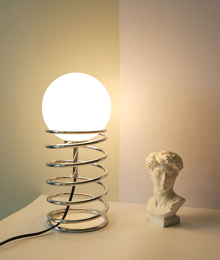 Lampada da tavolo a molla cromata Lampada da comodino minimalista in vetro bianco a 1 lampadina per camera da letto