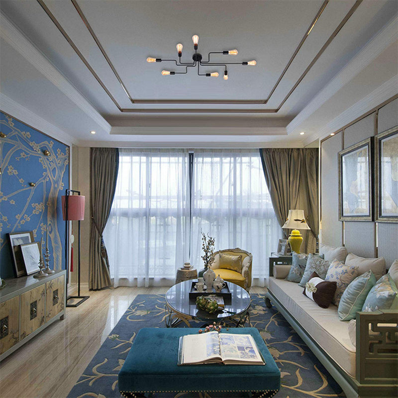 Sputnik Design Metal Semi Flush Mount Ceiling Fixture Industrial Living Room and Kitchen Semi Flush Light Fixtures