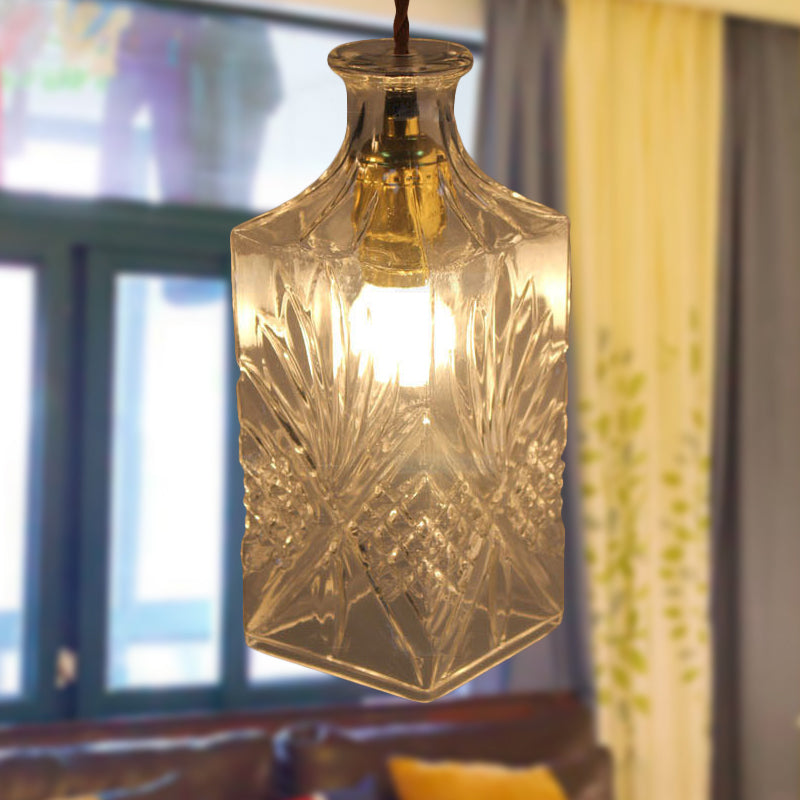 Clear Prism Glass Bottle Pendant Light Fixture Modern 1 Light Hanging Ceiling Light for Dining Room