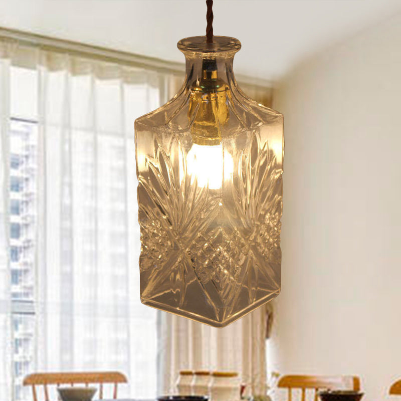 Clear Prism Glass Bottle Pendant Light Fixture Modern 1 Light Hanging Ceiling Light for Dining Room